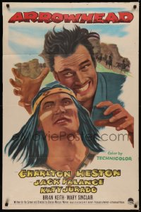 5x0752 ARROWHEAD 1sh 1953 art of Charlton Heston fighting Native American Jack Palance, ultra rare!