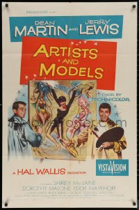 5x0753 ARTISTS & MODELS 1sh 1955 Dean Martin & Jerry Lewis, sexy Shirley MacLaine, great art!