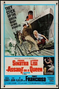 5x0754 ASSAULT ON A QUEEN 1sh 1966 art of Frank Sinatra & sexy Virna Lisi on submarine deck!