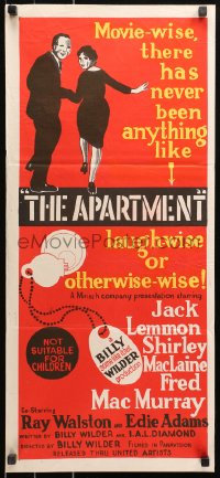 5x0433 APARTMENT Aust daybill 1960 Billy Wilder, Jack Lemmon, Shirley MacLaine, cool key art!