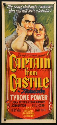 5x0454 CAPTAIN FROM CASTILE Aust daybill 1947 different art of Tyrone Power & Jean Peters!