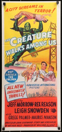 5x0467 CREATURE WALKS AMONG US Aust daybill 1956 art of monster attacking by Golden Gate Bridge!