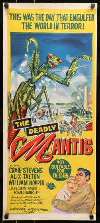 5x0476 DEADLY MANTIS Aust daybill 1957 art of giant insect monster attacking Washington D.C.!