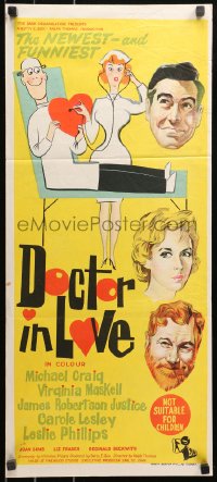 5x0480 DOCTOR IN LOVE Aust daybill 1961 an epidemic of fun & frolic 11 out of 10 doctors recommend!