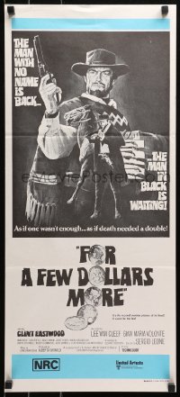 5x0503 FOR A FEW DOLLARS MORE Aust daybill R1970s Leone, really great c/u artwork of Clint Eastwood!
