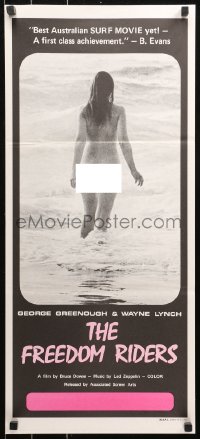 5x0504 FREEDOM RIDERS Aust daybill 1972 completely naked Aussie surfer girl, black design!