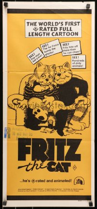 5x0505 FRITZ THE CAT Aust daybill 1972 Ralph Bakshi sex cartoon, he's x-rated and animated!