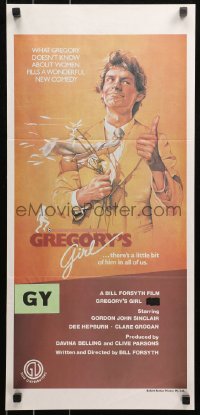 5x0517 GREGORY'S GIRL Aust daybill 1982 Bill Forsyth, John Gordon Sinclair, Charles deMar art!