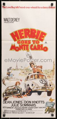 5x0527 HERBIE GOES TO MONTE CARLO Aust daybill 1977 Disney, Bysouth Volkswagen Beetle racing art!