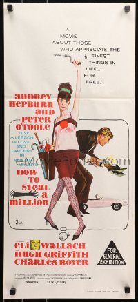 5x0535 HOW TO STEAL A MILLION Aust daybill 1966 art of sexy Audrey Hepburn & Peter O'Toole!