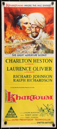 5x0554 KHARTOUM Aust daybill 1966 different art of Charlton Heston & Laurence Olivier!
