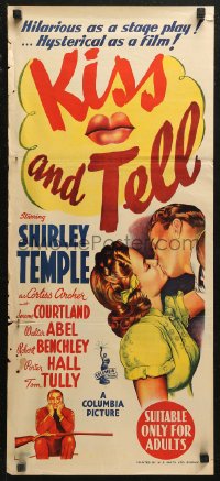 5x0557 KISS & TELL Aust daybill 1945 15 year-old Shirley Temple in the screen version of the stage hit!