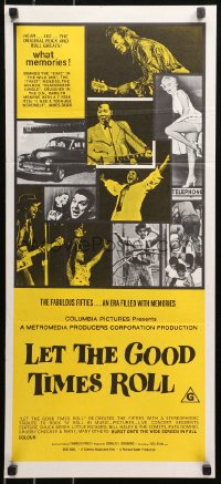 5x0563 LET THE GOOD TIMES ROLL Aust daybill 1973 real 1950s rockers + Marilyn Monroe, yellow style!