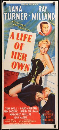 5x0564 LIFE OF HER OWN Aust daybill 1950 different art of Lana Turner & Ray Milland, ultra rare!