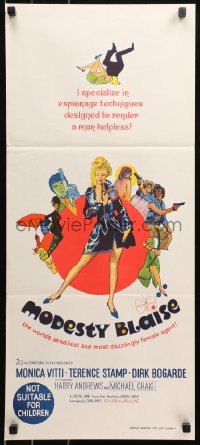 5x0574 MODESTY BLAISE Aust daybill 1966 Bob Peak art of sexiest female secret agent Monica Vitti!