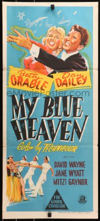 5x0579 MY BLUE HEAVEN Aust daybill 1951 great different art of sexy Betty Grable & Dan Dailey too!
