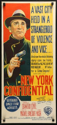 5x0584 NEW YORK CONFIDENTIAL Aust daybill 1955 different hand litho of Richard Conte, ultra rare!