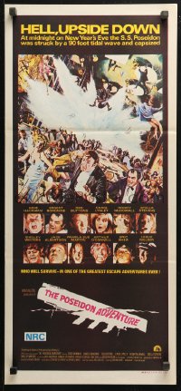 5x0603 POSEIDON ADVENTURE Aust daybill 1973 Gene Hackman & Stella Stevens escaping by Mort Kunstler!