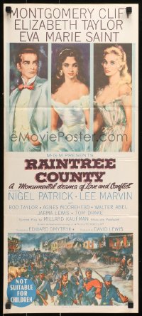 5x0610 RAINTREE COUNTY Aust daybill 1958 art of Montgomery Clift, Elizabeth Taylor & Eva Marie Saint!