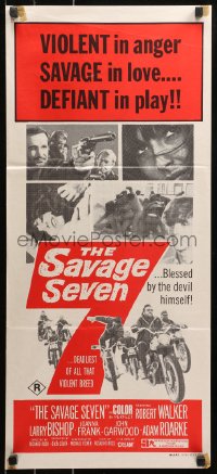 5x0626 SAVAGE SEVEN Aust daybill 1968 AIP, bad bikers, the open road their killing ground!