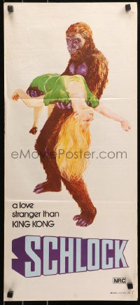 5x0628 SCHLOCK Aust daybill 1973 John Landis horror comedy, wacky art of ape man carrying sexy girl!