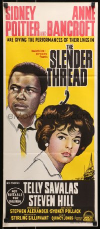 5x0637 SLENDER THREAD Aust daybill 1966 Sidney Poitier keeps Anne Bancroft from committing suicide!