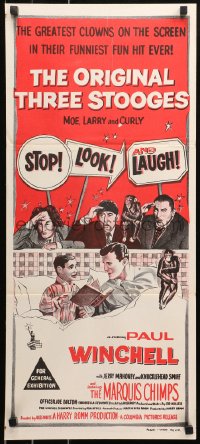 5x0645 STOP LOOK & LAUGH Aust daybill 1960 Three Stooges, Larry, Moe & Curly + chimpanzees & dummy!