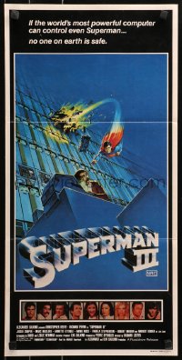 5x0646 SUPERMAN III Aust daybill 1983 art of Christopher Reeve flying with Richard Pryor by L. Salk!