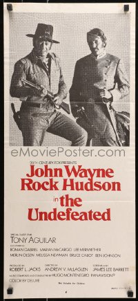 5x0666 UNDEFEATED Aust daybill 1969 great cowboy western portrait of John Wayne & Rock Hudson!