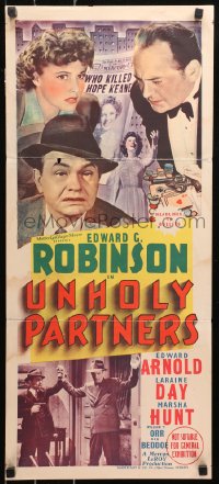 5x0668 UNHOLY PARTNERS Aust daybill 1941 Edward G. Robinson, gambler Edward Arnold & Laraine Day!