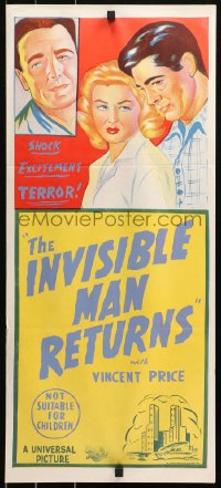 5x0669 UNIVERSAL Aust daybill 1950s completely different art, featuring The Invisible Man Returns!