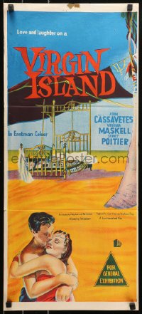 5x0676 VIRGIN ISLAND Aust daybill 1958 John Cassavetes & sexy Virginia Maskell, art of bed on beach!