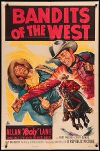 5x0762 BANDITS OF THE WEST 1sh 1953 Allan Rocky Lane & his stallion Black Jack, cool western art!