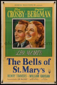 5x0773 BELLS OF ST. MARY'S 1sh 1946 art of smiling pretty Ingrid Bergman & Bing Crosby!
