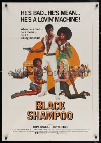 5x0793 BLACK SHAMPOO 25x36 1sh 1976 wild blaxploitation art, he's a bad, mean, lovin' machine!