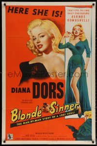 5x0798 BLONDE SINNER 1sh 1956 here is sexy eye-filling gasp-provoking blonde bombshell Diana Dors!