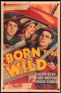5x0806 BORN TO BE WILD 1sh 1938 cool art of truckers driving to dynamite a dam, very rare!