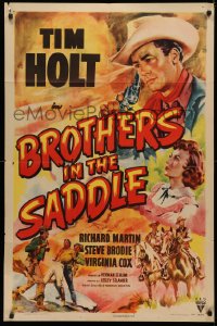 5x0817 BROTHERS IN THE SADDLE 1sh 1948 cool western artwork of cowboy Tim Holt, Virginia Cox!