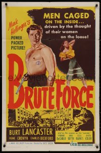 5x0818 BRUTE FORCE 1sh R1956 art of tough Burt Lancaster & sexy full-length Yvonne DeCarlo!