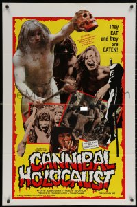 5x0830 CANNIBAL HOLOCAUST 1sh 1985 rare full-color one-sheet with gruesome image!
