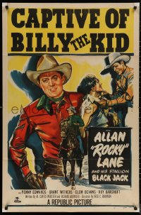 5x0833 CAPTIVE OF BILLY THE KID 1sh 1952 cool art of cowboy Rocky Lane & his stallion Black Jack!