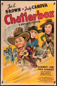 5x0841 CHATTERBOX 1sh 1943 wonderful cartoon art of cowboy Joe E. Brown & cowgirl Judy Canova!