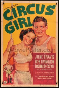 5x0849 CIRCUS GIRL 1sh 1937 June Travis & Robert Livingston in trapeze acrobat outfits, ultra rare!