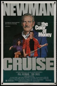 5x0863 COLOR OF MONEY 1sh 1986 Robert Tanenbaum art of Paul Newman & Tom Cruise playing pool!