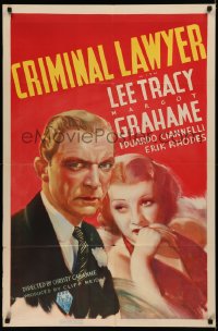 5x0882 CRIMINAL LAWYER 1sh 1936 great art of reformed prostitute Margot Grahame & Tracy, ultra rare!