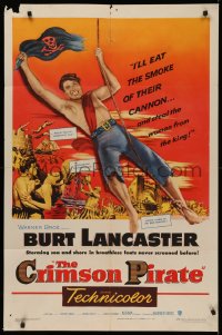 5x0883 CRIMSON PIRATE 1sh 1952 great image of barechested Burt Lancaster swinging on rope!