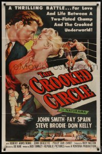 5x0886 CROOKED CIRCLE 1sh 1957 two-fisted boxing champ vs crooked underworld, cool art!