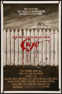 5x0894 CUJO 1sh 1983 Stephen King, horrifying artwork of bloody fence & house by Robert Tanenbaum!