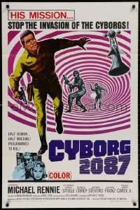 5x0895 CYBORG 2087 1sh 1966 Michael Rennie must stop the invasion of the cyborgs, cool sci-fi art!