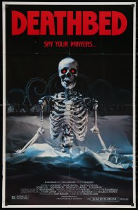 5x0907 DEATHBED 1sh 1985 Joe Spano, Diane Venora, David McCallum, horror art of skeleton in bed!